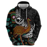 New Zealand Fern and Australia Emu Zip Hoodie Aboriginal Mix Maori Pattern