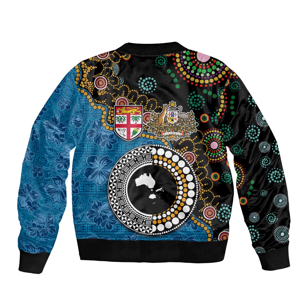 Fiji Palm Tree and Australia Kangaroo Bomber Jacket Aboriginal Mix Tapa Pattern