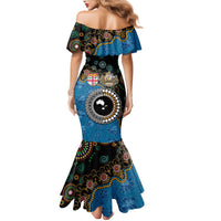 Fiji Palm Tree and Australia Kangaroo Family Matching Mermaid Dress and Hawaiian Shirt Aboriginal Mix Tapa Pattern