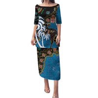 Fiji Palm Tree and Australia Kangaroo Family Matching Puletasi and Hawaiian Shirt Aboriginal Mix Tapa Pattern