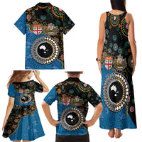 Fiji Palm Tree and Australia Kangaroo Family Matching Tank Maxi Dress and Hawaiian Shirt Aboriginal Mix Tapa Pattern