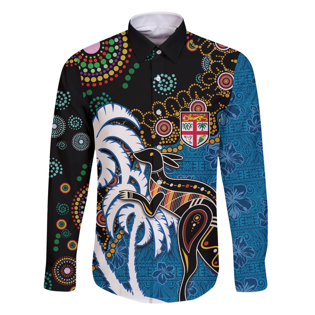 Fiji Palm Tree and Australia Kangaroo Family Matching Tank Maxi Dress and Hawaiian Shirt Aboriginal Mix Tapa Pattern