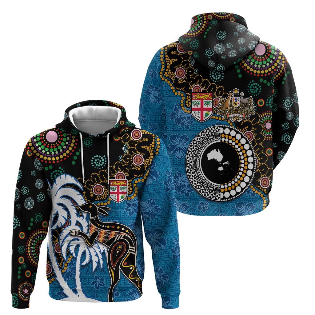 Fiji Palm Tree and Australia Kangaroo Hoodie Aboriginal Mix Tapa Pattern