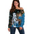 Fiji Palm Tree and Australia Kangaroo Off Shoulder Sweater Aboriginal Mix Tapa Pattern