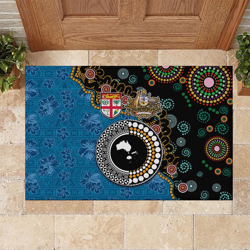 Fiji Palm Tree and Australia Kangaroo Rubber Doormat Aboriginal Mix Tapa Pattern