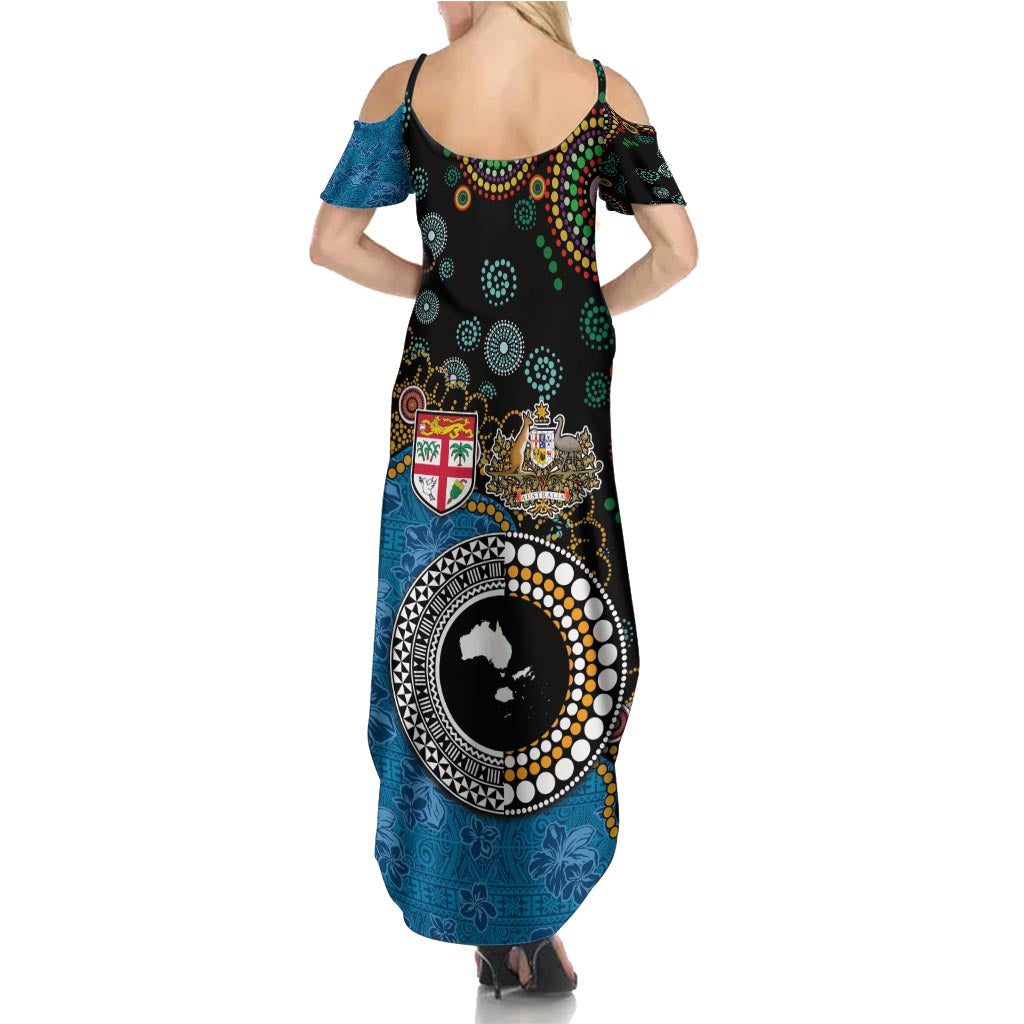 Fiji Palm Tree and Australia Kangaroo Summer Maxi Dress Aboriginal Mix Tapa Pattern LT03 - Polynesian Pride