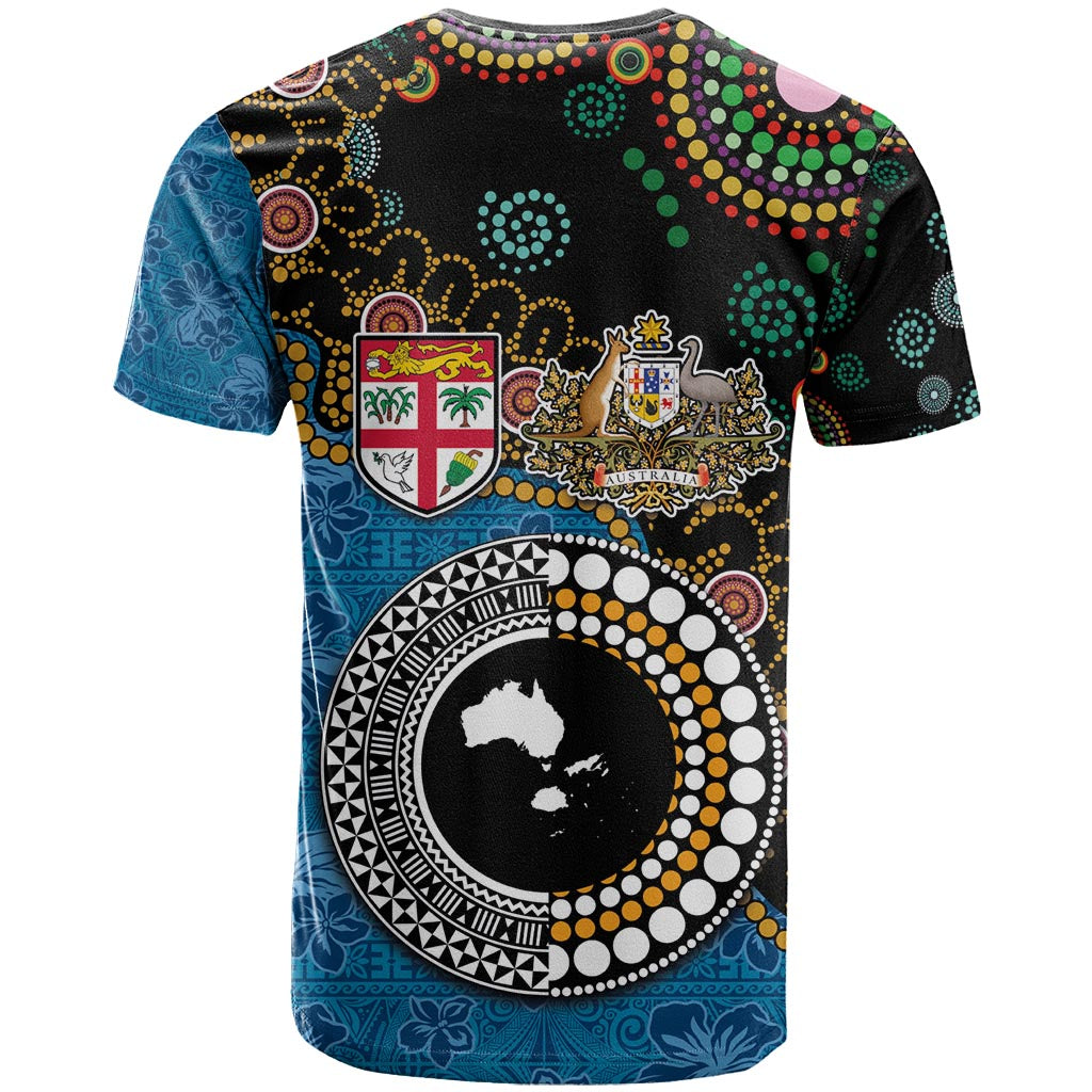 Fiji Palm Tree and Australia Kangaroo T Shirt Aboriginal Mix Tapa Pattern