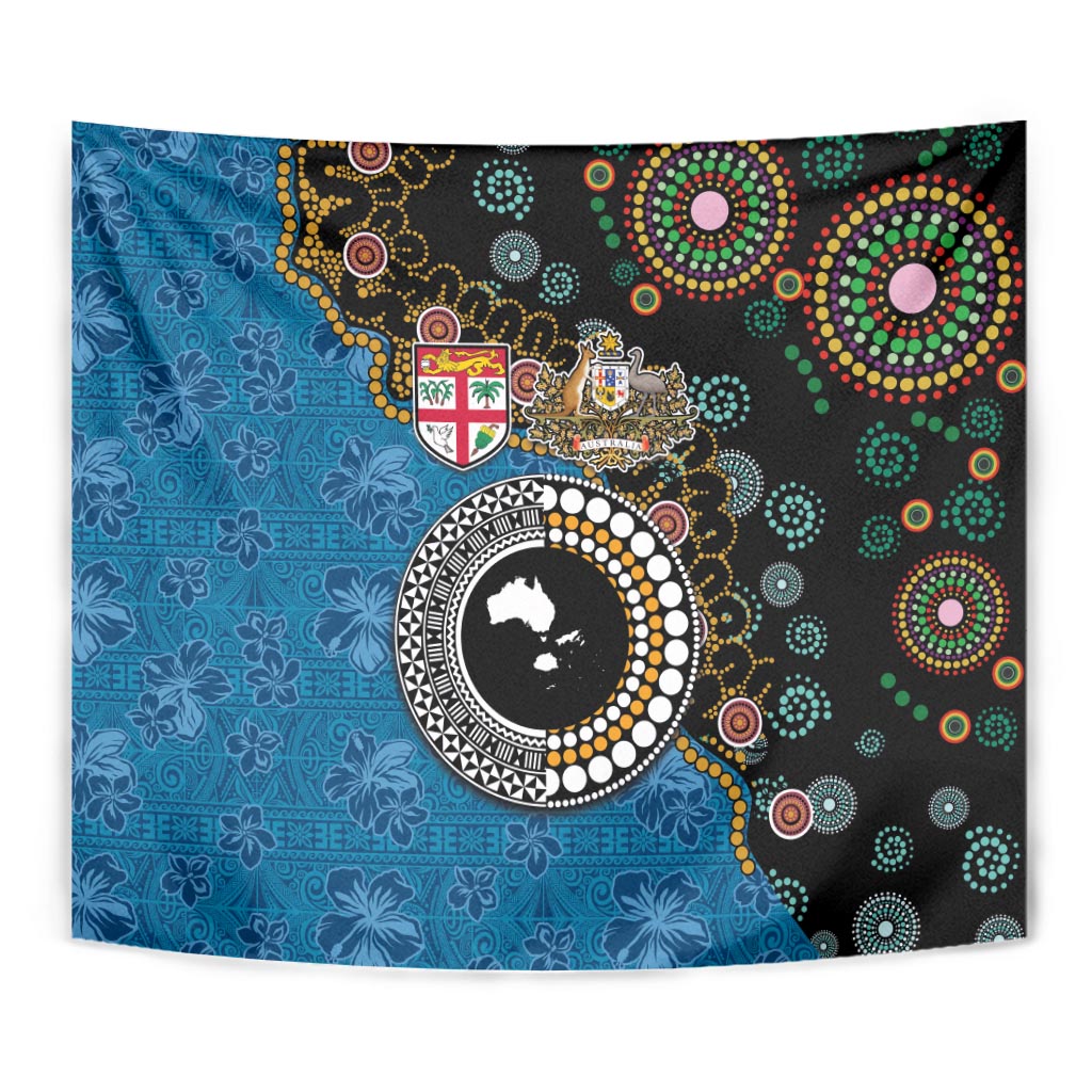 Fiji Palm Tree and Australia Kangaroo Tapestry Aboriginal Mix Tapa Pattern