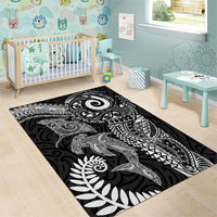 Aotearoa Maori Sea Animals Tribal Area Rug Manta Ray and Shark Moko Pattern Black Color