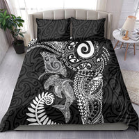 Aotearoa Maori Sea Animals Tribal Bedding Set Manta Ray and Shark Moko Pattern Black Color