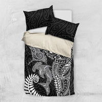 Aotearoa Maori Sea Animals Tribal Bedding Set Manta Ray and Shark Moko Pattern Black Color