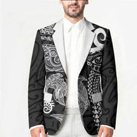 Aotearoa Maori Sea Animals Tribal Blazer Manta Ray and Shark Moko Pattern Black Color