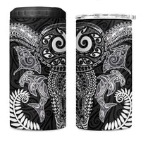 Aotearoa Maori Sea Animals Tribal 4 in 1 Can Cooler Tumbler Manta Ray and Shark Moko Pattern Black Color LT03 One Size: 16 oz Black - Polynesian Pride