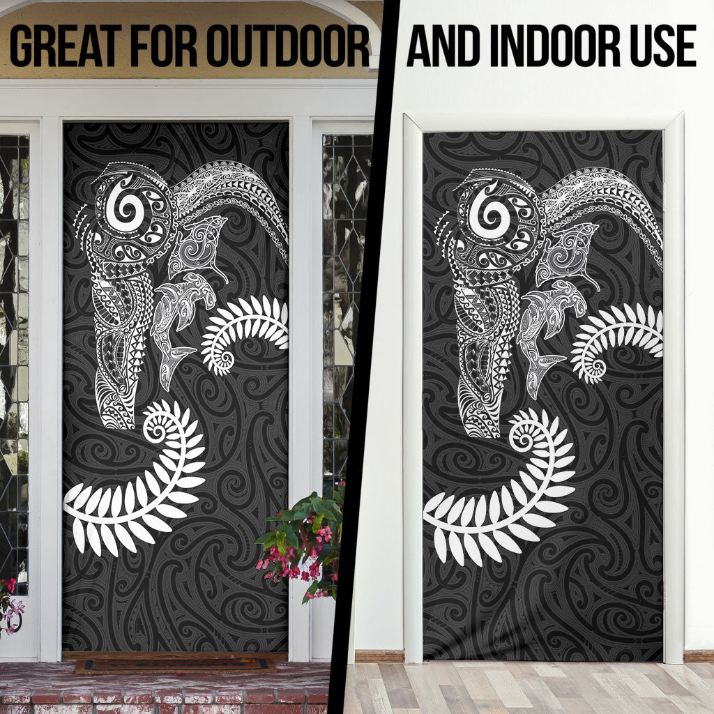 Aotearoa Maori Sea Animals Tribal Door Cover Manta Ray and Shark Moko Pattern Black Color LT03 - Polynesian Pride