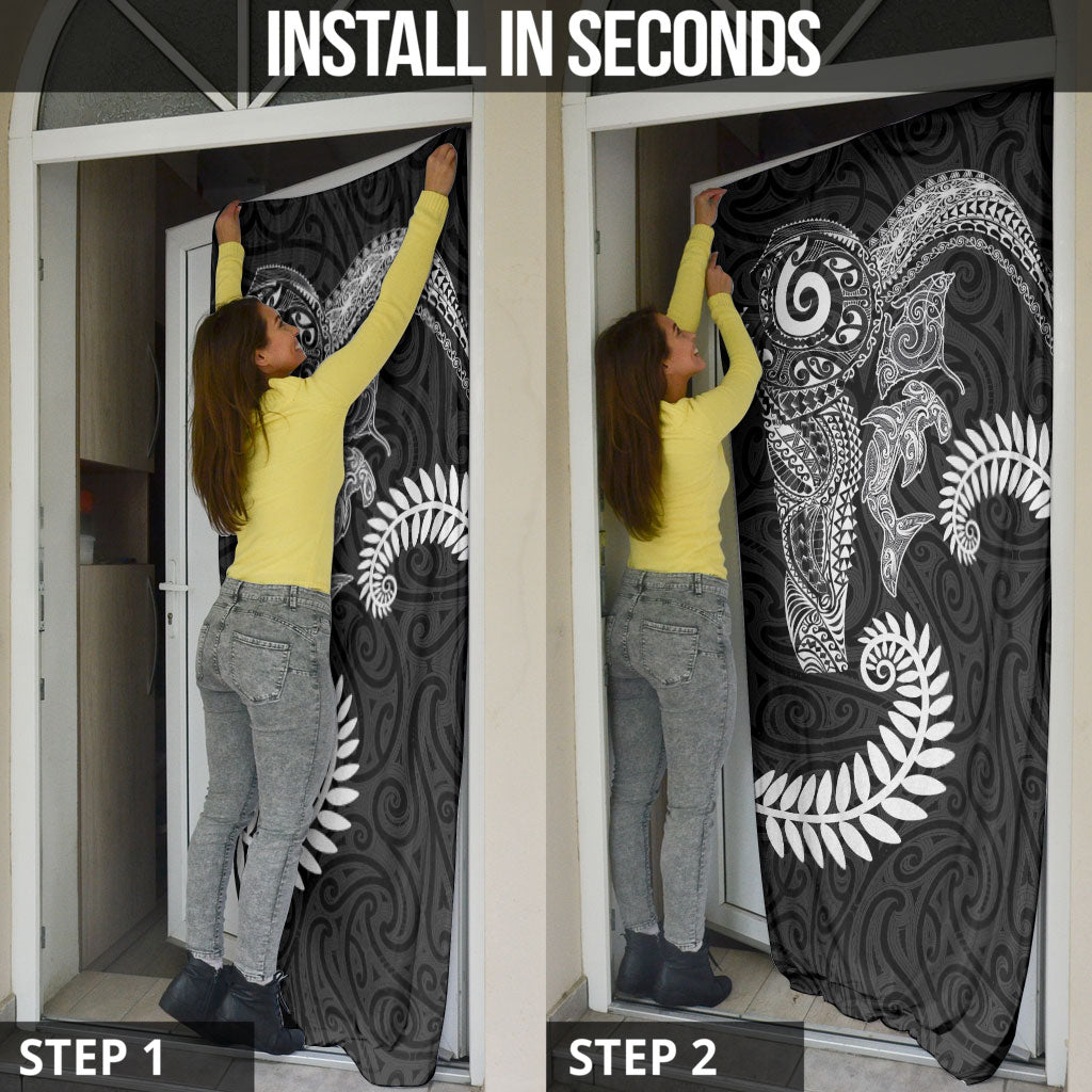 Aotearoa Maori Sea Animals Tribal Door Cover Manta Ray and Shark Moko Pattern Black Color LT03 - Polynesian Pride