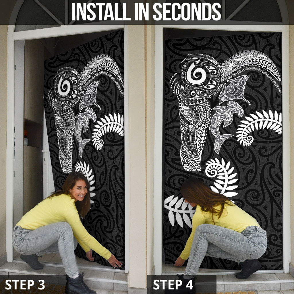 Aotearoa Maori Sea Animals Tribal Door Cover Manta Ray and Shark Moko Pattern Black Color LT03 - Polynesian Pride