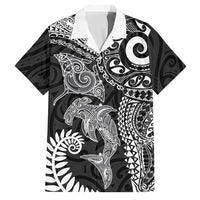 Aotearoa Maori Sea Animals Tribal Family Matching Puletasi and Hawaiian Shirt Manta Ray and Shark Moko Pattern Black Color LT03 Dad's Shirt - Short Sleeve Black - Polynesian Pride
