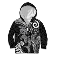 Aotearoa Maori Sea Animals Tribal Kid Hoodie Manta Ray and Shark Moko Pattern Black Color LT03 Zip Hoodie Black - Polynesian Pride