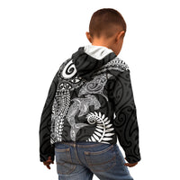 Aotearoa Maori Sea Animals Tribal Kid Hoodie Manta Ray and Shark Moko Pattern Black Color LT03 - Polynesian Pride
