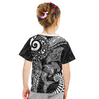 Aotearoa Maori Sea Animals Tribal Kid T Shirt Manta Ray and Shark Moko Pattern Black Color LT03 - Polynesian Pride