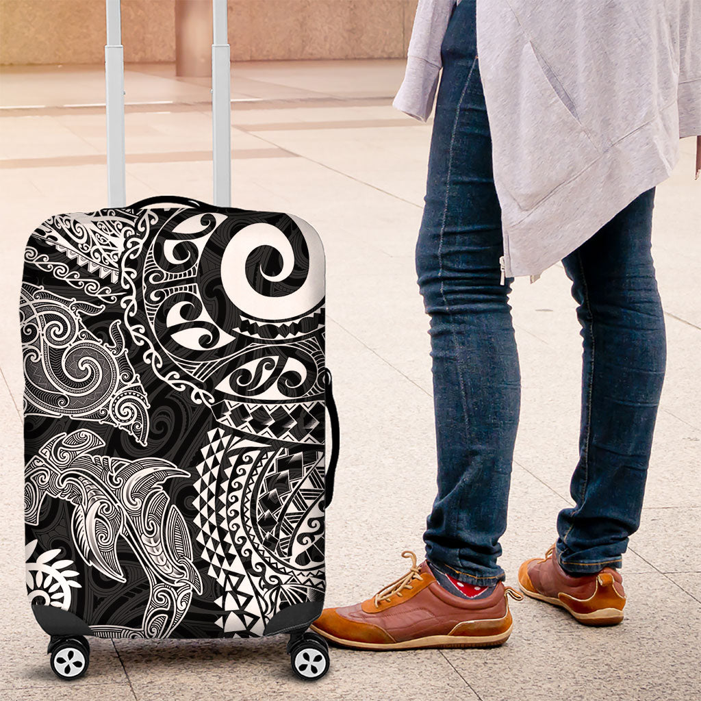 Aotearoa Maori Sea Animals Tribal Luggage Cover Manta Ray and Shark Moko Pattern Black Color LT03 Black - Polynesian Pride