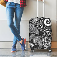 Aotearoa Maori Sea Animals Tribal Luggage Cover Manta Ray and Shark Moko Pattern Black Color LT03 - Polynesian Pride