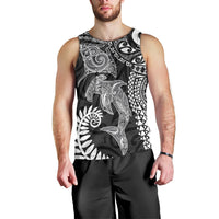 Aotearoa Maori Sea Animals Tribal Men Tank Top Manta Ray and Shark Moko Pattern Black Color LT03 - Polynesian Pride