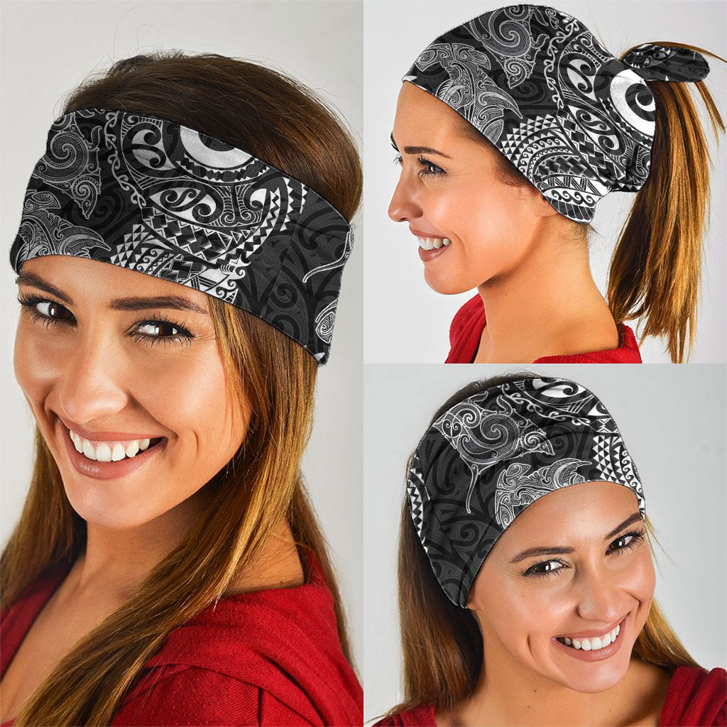 Aotearoa Maori Sea Animals Tribal Neck Gaiter Manta Ray and Shark Moko Pattern Black Color
