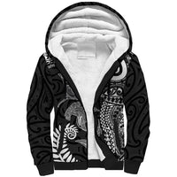 Aotearoa Maori Sea Animals Tribal Sherpa Hoodie Manta Ray and Shark Moko Pattern Black Color LT03 Unisex Black - Polynesian Pride