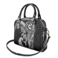 Aotearoa Maori Sea Animals Tribal Shoulder Handbag Manta Ray and Shark Moko Pattern Black Color