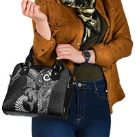Aotearoa Maori Sea Animals Tribal Shoulder Handbag Manta Ray and Shark Moko Pattern Black Color