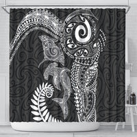 Aotearoa Maori Sea Animals Tribal Shower Curtain Manta Ray and Shark Moko Pattern Black Color LT03 - Polynesian Pride