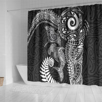 Aotearoa Maori Sea Animals Tribal Shower Curtain Manta Ray and Shark Moko Pattern Black Color LT03 - Polynesian Pride