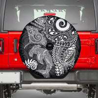 Aotearoa Maori Sea Animals Tribal Spare Tire Cover Manta Ray and Shark Moko Pattern Black Color LT03 - Polynesian Pride