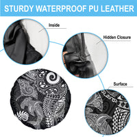 Aotearoa Maori Sea Animals Tribal Spare Tire Cover Manta Ray and Shark Moko Pattern Black Color LT03 - Polynesian Pride