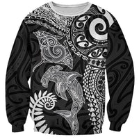 Aotearoa Maori Sea Animals Tribal Sweatshirt Manta Ray and Shark Moko Pattern Black Color