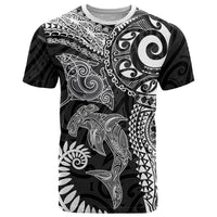 Aotearoa Maori Sea Animals Tribal T Shirt Manta Ray and Shark Moko Pattern Black Color LT03 Black - Polynesian Pride