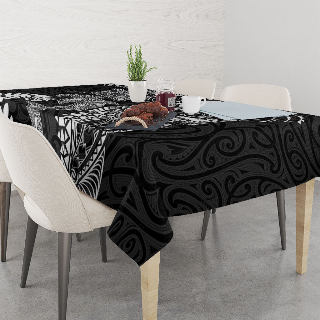 Aotearoa Maori Sea Animals Tribal Tablecloth Manta Ray and Shark Moko Pattern Black Color