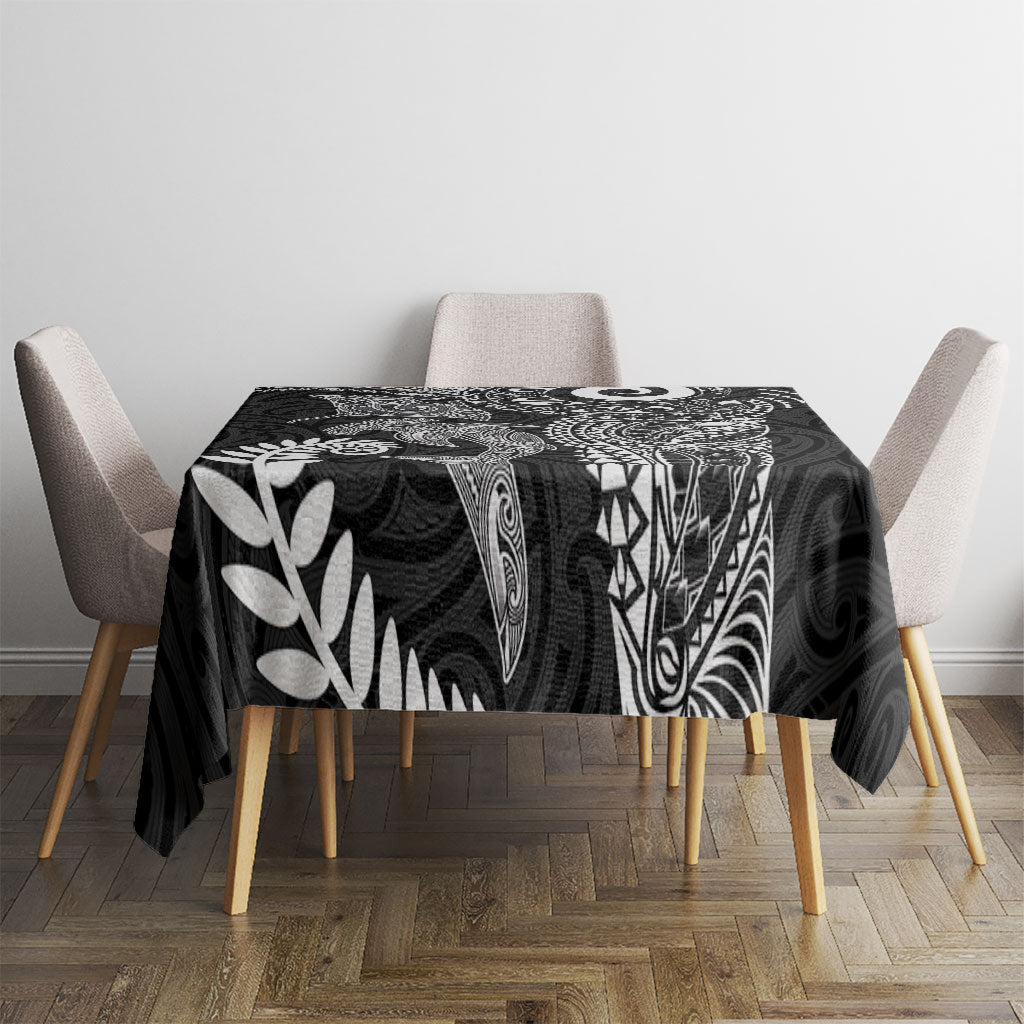 Aotearoa Maori Sea Animals Tribal Tablecloth Manta Ray and Shark Moko Pattern Black Color