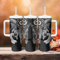 Aotearoa Maori Sea Animals Tribal Tumbler With Handle Manta Ray and Shark Moko Pattern Black Color LT03 - Polynesian Pride