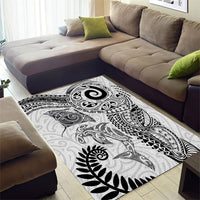 Aotearoa Maori Sea Animals Tribal Area Rug Manta Ray and Shark Moko Pattern White Color