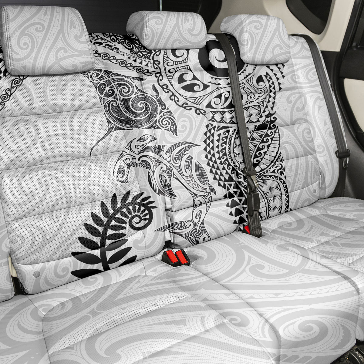 Aotearoa Maori Sea Animals Tribal Back Car Seat Cover Manta Ray and Shark Moko Pattern White Color LT03 - Polynesian Pride