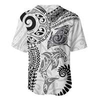 Aotearoa Maori Sea Animals Tribal Baseball Jersey Manta Ray and Shark Moko Pattern White Color