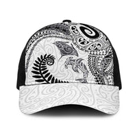 Aotearoa Maori Sea Animals Tribal Baseball Net Cap Manta Ray and Shark Moko Pattern White Color LT03 One Size Black White - Polynesian Pride