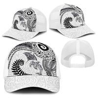 Aotearoa Maori Sea Animals Tribal Baseball Net Cap Manta Ray and Shark Moko Pattern White Color LT03 - Polynesian Pride