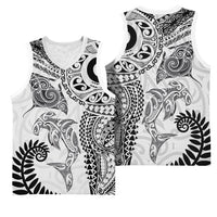 Aotearoa Maori Sea Animals Tribal Basketball Jersey Manta Ray and Shark Moko Pattern White Color LT03 - Polynesian Pride
