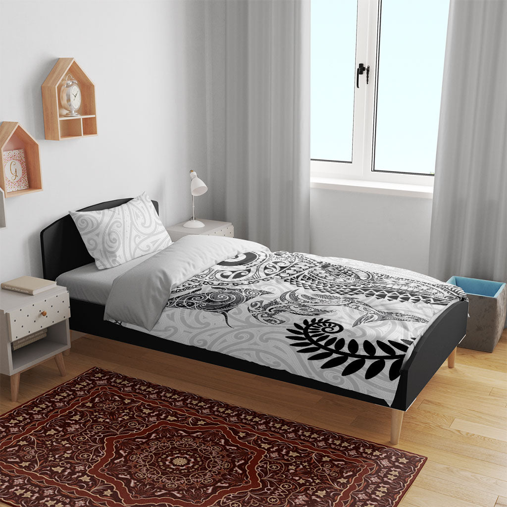 Aotearoa Maori Sea Animals Tribal Bedding Set Manta Ray and Shark Moko Pattern White Color LT03 - Polynesian Pride