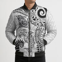 Aotearoa Maori Sea Animals Tribal Bomber Puffer Jacket Manta Ray and Shark Moko Pattern White Color