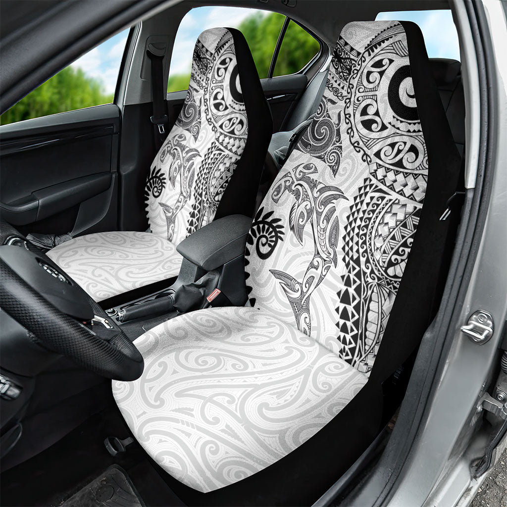 Aotearoa Maori Sea Animals Tribal Car Seat Cover Manta Ray and Shark Moko Pattern White Color LT03 - Polynesian Pride