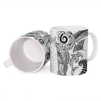 Aotearoa Maori Sea Animals Tribal Ceramic Mug Manta Ray and Shark Moko Pattern White Color LT03 - Polynesian Pride